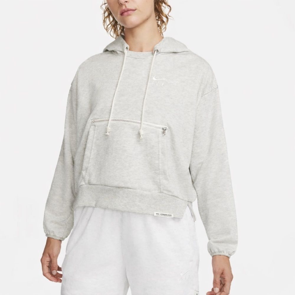 Nike Standard Issue Cropped Hoodie Gray FLY Dri-Fit Boxy Sweatshirt M